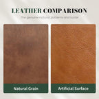 Genuine Leather Square Pouf Ottoman Footstool for Living Room, Bedroom, Indoor (Brown)