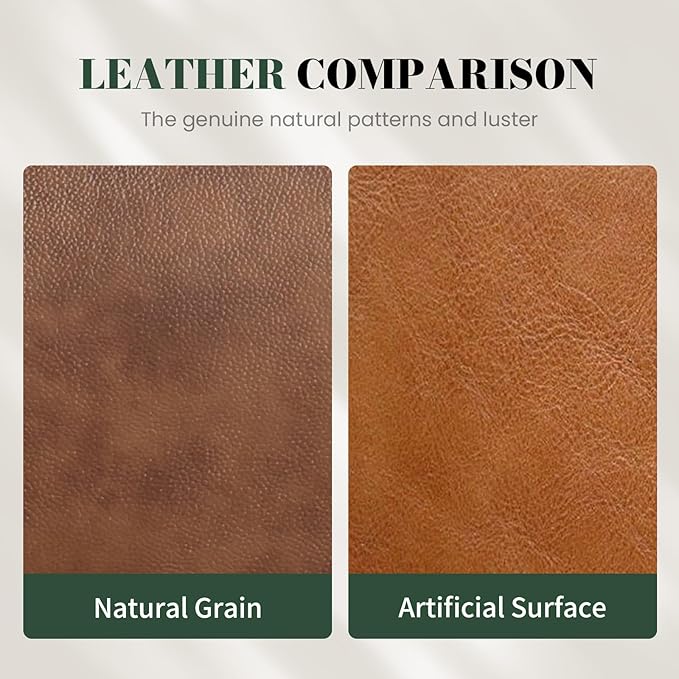 Genuine Leather Square Pouf Ottoman Footstool for Living Room, Bedroom, Indoor (Brown)