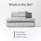 Queen Sheets Set 6 Piece - Includes 4 Pillowcases - Bed Sheets Queen Size - Soft Hotel Luxury Bedding - Cooling, Comfy & Breathable - 1 Flat & 1 Fitted & 4 Pillowcases w/ Deep Pockets - Grey Stripes