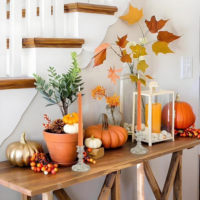 Glass Candlestick Holder,Striped Taper Candle Holders,Set of 6 Candle Stand for Table Centerpieces, Home Decor,Weddings,Festival and Parties (Clear Stripe Pattern)