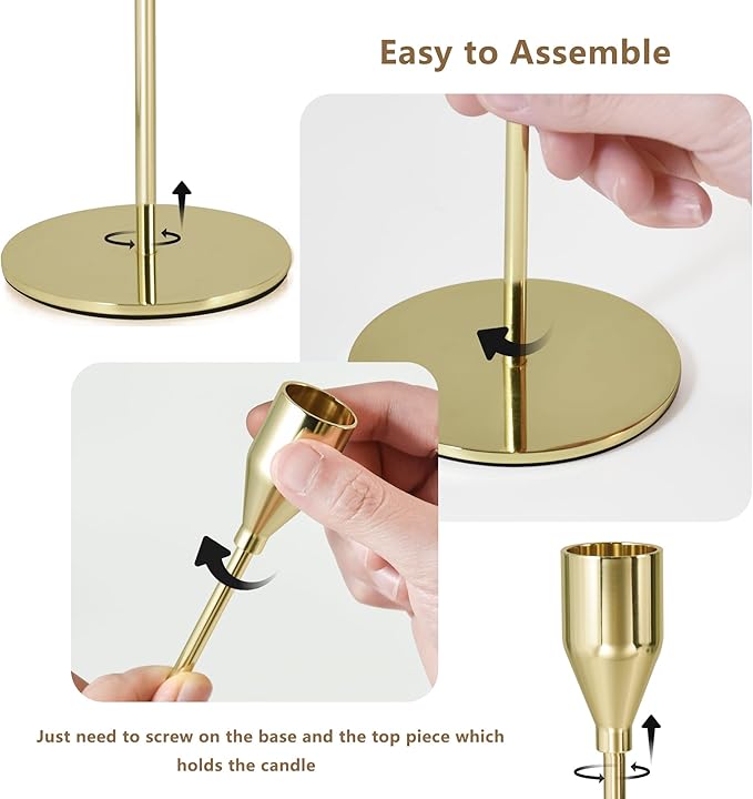 Gold Candlestick Holders,Set of 6 Gold Candle Candlestick Holder,Metal Candle Stick Holder Decor for Wedding, Dinning, Party,Fit 3/4" Thick Tapered or Led Candle