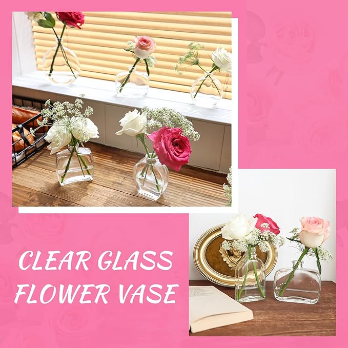 33pcs Glass Small Bud Vases Set - 9 Styles Clear Bud Vase for Centerpieces, Wedding, Home Table Flower Décor Perfume Bottle Inspired Clear Flower Vases in Bulk
