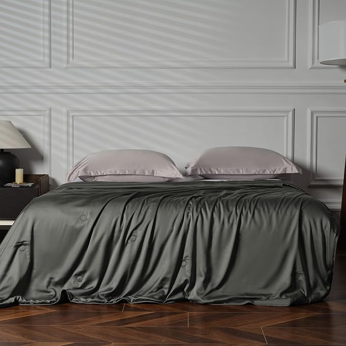 EP Mode Mulberry Silk Filled Quilt with 100% Viscose from Bamboo Fabric, Natural Lightweighted Cooling Comforter (Charcoal, King 102” X 88”)
