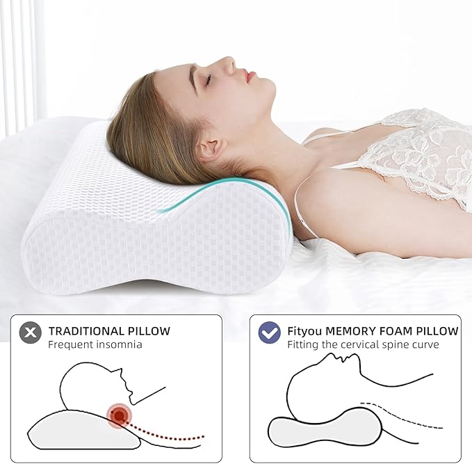 Cervical Pillow for Neck Pain Relief, Neck Pillow for Sleeping Neck and Shoulder Pain, Orthopedic Sleeping Pillow for Adults Kids, Ergonomic Contour Memory Foam Pillow