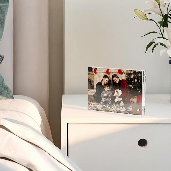 3.5x5 Acrylic Picture Frame 3 Pack, Clear Freestanding Double Sided Frameless Magnetic Photo Frames, Desktop Display Decor Gift