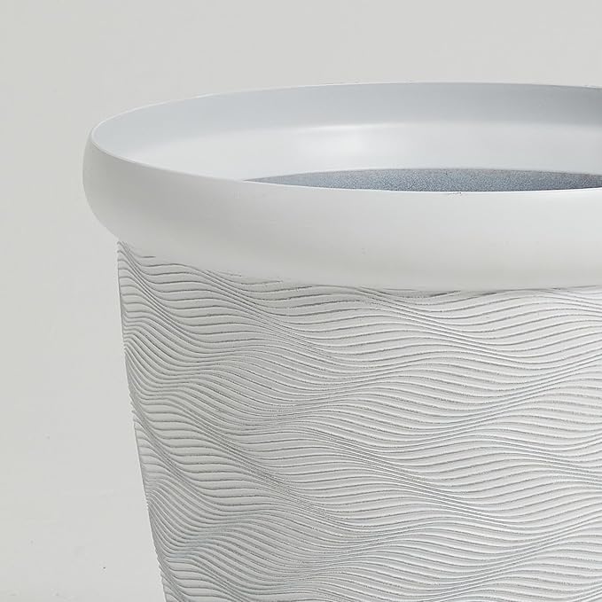 Worth Garden 2-Pack 16" Large Round Planter - Weave Pattern Lightweight Plastic Plant Pot 16" x 17.5" for Indoor Outdoor Use - Decorative Containers for Front Porch Home Yard Deck Patio - White