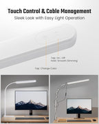 SUPERDANNY Eye-Caring LED Desk Lamp with Base 360° Flexible Gooseneck Work Lamp Touch Control 3 Light Colors Smooth Dimming Task Lighting Reading Light for Home Office College Dorm, White