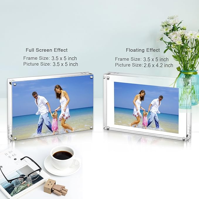 Acrylic Photo Frames,3.5x5'' Double Sided Magnetic Picture Frame, Desktop Frameless Postcard Display