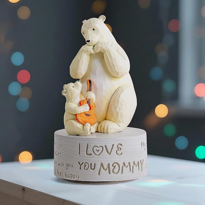 AIDLNS Birthday Gift for Mom from Daughter Son, Polar Bear Music Box for Mother, Mom and Daughter Son Figurine, Christmas Anniversary Presents for Mommy Play You are My Sunshine