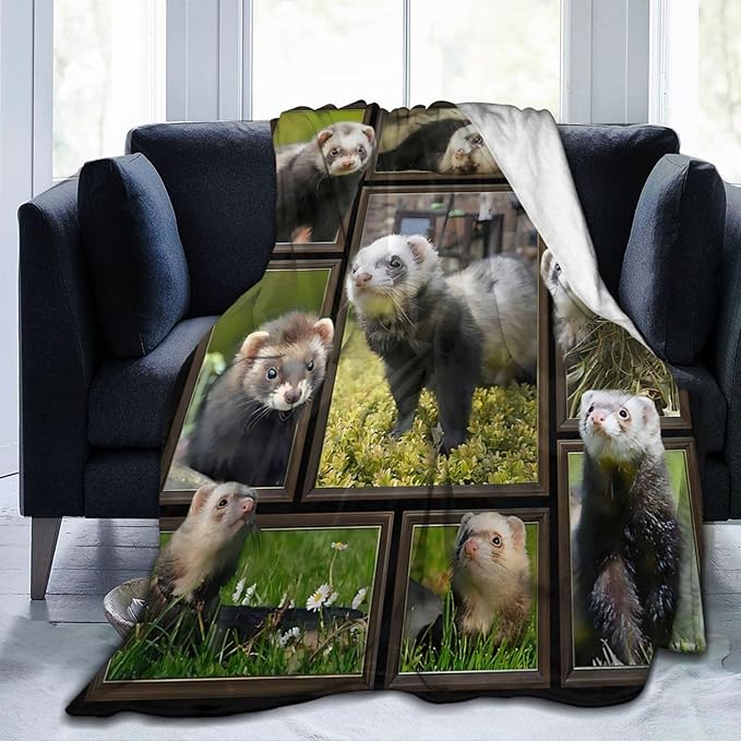 Cute Ferret Blanket for Women Girls Boys Men Funny Animal Ferrets Throw Blanket Plush Cozy Flannel Fleece Ultra Soft Fuzzy Blankets Gifts 50"X40"