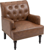 UIXE PU Leather Accent Chairs Set of 2, Modern Upholstered Armchair for Living Room, Comfy Arm Chair Single Sofa Reading Seat with Wooden Legs for Office Home Bedroom - Brown