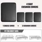 Yates Home Sectional Covers 4 Piece for L Shape Couch - PU Leather Separate Cushion Slip Cover for Left/Right Sectional (3 Seater + 1 Chaise, Black)