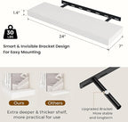 24 inch Floating Shelves Long Floating Shelves for Wall Large Wall Mounted Shelves with Invisible Brackets, White Shelves for Bathroom, Living Room, Kitchen, Office, 24x6.7 inch deep Set of 2