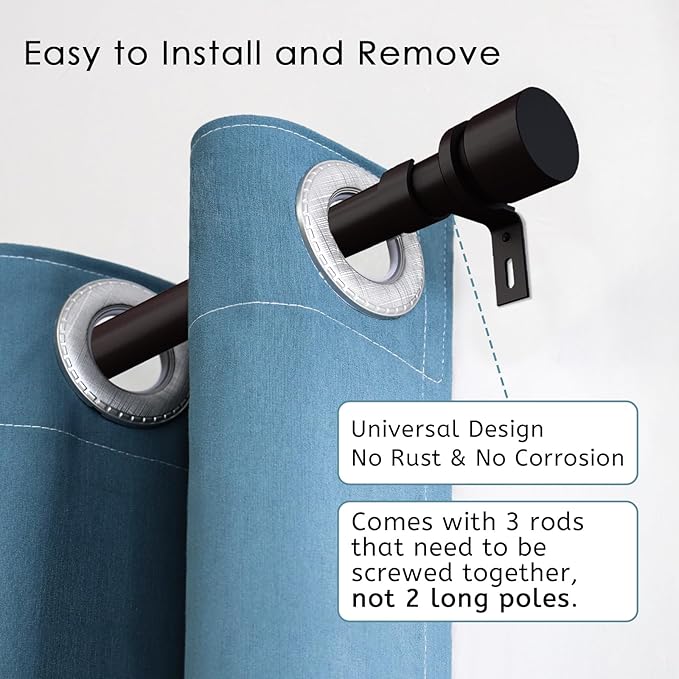 Curtain Rods for Windows 16 to 48 or 60 Inches Max Adjustable Length 1 Inch Diameter Window Curtain Rod with Aluminium End Cap, Antique Bronze