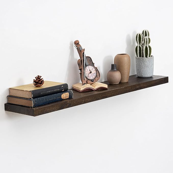 Floating Shelves, 8" Deep Rustic Solid Elm Wood Wall Mounted Floating Shelves, Wall Shelves with Invisible Bracket for Living Room Bathroom Bedroom Kitchen, 40 Inch, Walnut