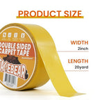 TAPEBEAR Double Sided Carpet Tape 2Inch x 20Yards, Heavy Duty Rug Tape Residue-Free Carpet Gripper for Area Rugs, Wood, Floor, Multipurpose Gripper Non Slip Tape