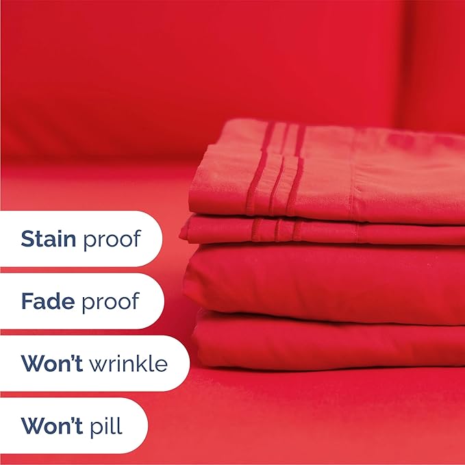 Queen Size 4 Piece Sheet Set - Comfy Breathable & Cooling Bed Sheets Set - Hotel Luxury Bedding for Women, Men, Kids, Teens, Boys & Girls - Deep Pockets, Ultra-Soft and Wrinkle Free - Oeko-Tex - Red
