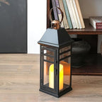 TRIROCKS Decorative Vintage Candle Lanterns 15.5" H Farmhouse Outdoor Hanging Lanterns with Tempered Glass for Porch, Balcony, Patio, Home, Centerpieces, Indoor, Outdoor(Black with Gold top)