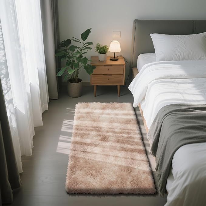 Fluffy Rug Shaggy Area Rug, Mottling Beige 3x5 Area Rugs for Bedroom, Small Bedside Rug, Soft Fluffy Shaggy Entryway Throw Rugs for Living Room Bedroom Kids Room Home Decor
