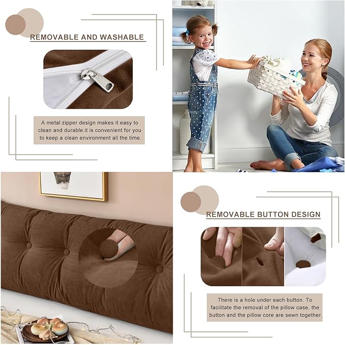 Large Triangular Headboard Pillows Long Backrest Positioning Support Bolster Cushion for Daybed Fluffy Quality Plush Body Wedge Pillow with Removable Cover(Dark Brown-Twin/Twin XL-39x8x20 in)