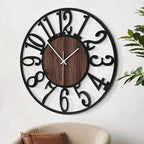 LEIKE Large Wall Clocks for Living Room,Silent,Non Ticking,Battery Operated Oversized Vintage Round Modern Wood Wall Clock for Bedroom,Farmhouse,Office Home Decor-24 Inch(Black-Arabic Number)