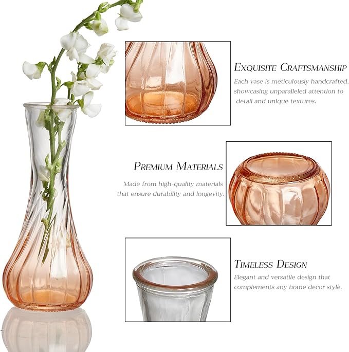 Glass Bud Vase Set of 60 - Small Vases for Flowers in Bulk - Assorted Vintage Crystal Vases for Flowers, Table Centerpieces (Amber, 60 Pcs)