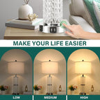 3-Way Touch Control Crystal Table Lamps Set of 2, Silver Modern Bedside Lamp with 2 USB Ports & AC Outlets for Living Room, 26' Tall Desk Lamps with White Drum Shade for Bedroom, 2 Free Bulbs Included