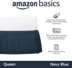 Amazon Basics Lightweight Pleated Bed Skirt, Queen, Navy Blue, Solid