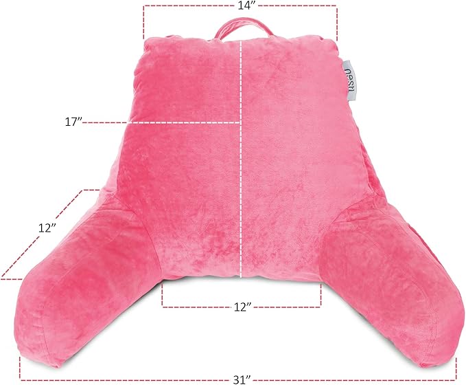 Nestl Reading Pillow Standard Bed Pillow, Back Pillow for Sitting in Bed Shredded Memory Foam Chair Pillow, Reading & Bed Rest Pillows Light Pink Back Pillow for Bed, Bed Chair Arm Pillow with Pockets