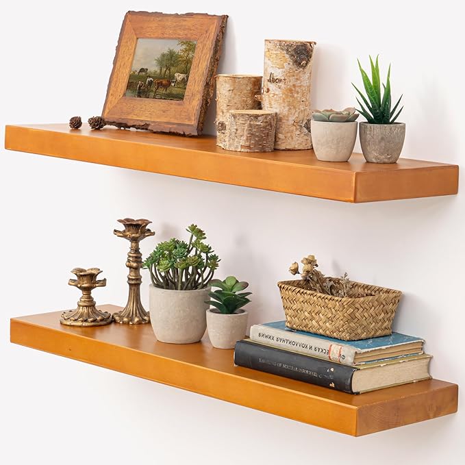 Marsmiles 30 Inch Floating Shelves for Wall - Rustic Wood Floating Shelves Set of 2-30 Inch Wide x 7.7 Inch Deep x 1.6 Inch Thick Wooden Shelves for Room Wall