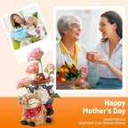 Solar Highland Cow Gnome Statue - Hand-Painted Resin Outdoor Decor for Garden & Yard, Unique Mothers Day Birthday Gifts for Grandma Women (Weatherproof)