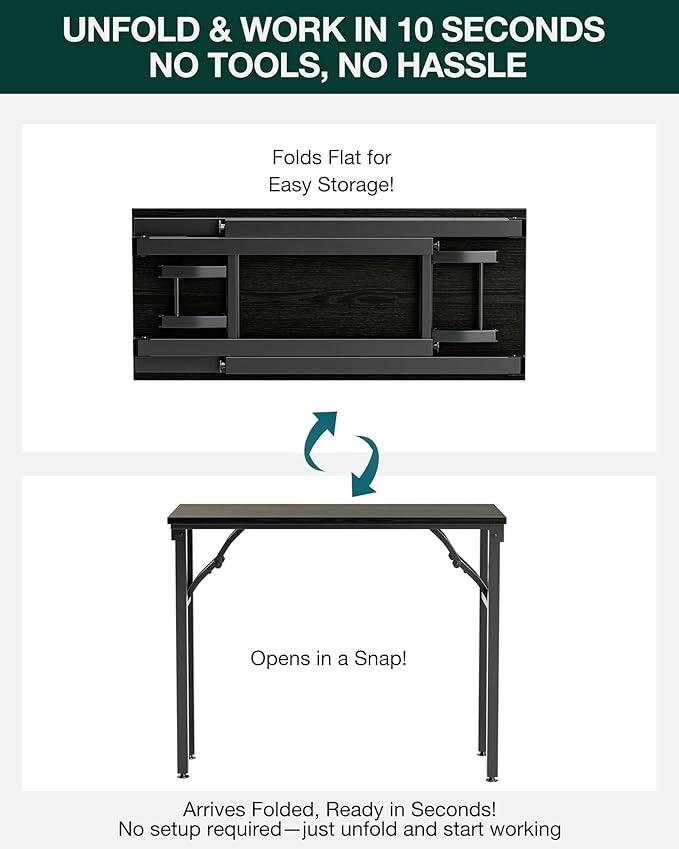 Frylr Small Folding Computer Desk – Portable 35.8 Inch Foldable Laptop Table, Collapsible and Compact for Easy Storage and Fast Setup, Lightweight for Small Spaces, Craft and Study Use, Dark Oak