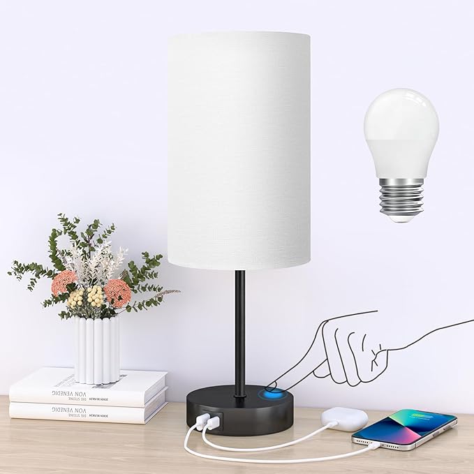 AKASUKI 18Inch Table Lamp with Dual Charging Station, 3 Way Dimmable Touch Lamp for Bedroom, Living Room, Office(LED Bulb Included)