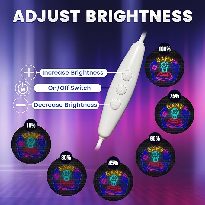 Gamer Joystick Neon Sign, Wootfairy Led Neon Signs for Game Room Wall Decor, Dimmable Neon Light for Boys Room Decor, Colorful Light Up Signs for Man Cave & Bedroom, Gamer Gifts for Teens, Boys, Kids