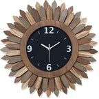 Honiway 16 Inch Wall Clocks, Rustic Wood Boho Sunburst Decorative Wall Clock Battery Operated Silent Non Ticking Farmhouse Large Wall Clocks for Living Room Kitchen Bedroom Home Decor (Tricolor)