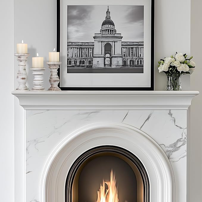 Candle Holder for Pillar Candle Set of 3, Farmhouse Wood Candle Holder, Rustic Wooden Candle Stand, Decorative Wood Candlestick Holders for Living Room, Table Centerpiece (Antique White)