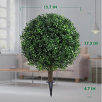 Set of 2 Artificial Boxwood Topiary Ball Trees for Outdoor with Ground Spike 22", UV Resistant Faux Greenery Shrubs, Fake Boxwood Plants for Indoor, Garden, Yard, Porch, Patio Decor