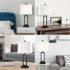 23.5" Touch Control Table Lamps Set of 2, Bedside Lamp with 2 USB Ports & AC Outlet, 3-Way Dimmable Nightstand Lamp with White Linen Shade for Living Room Bedroom End Table Office(2 LED Bulb Included)