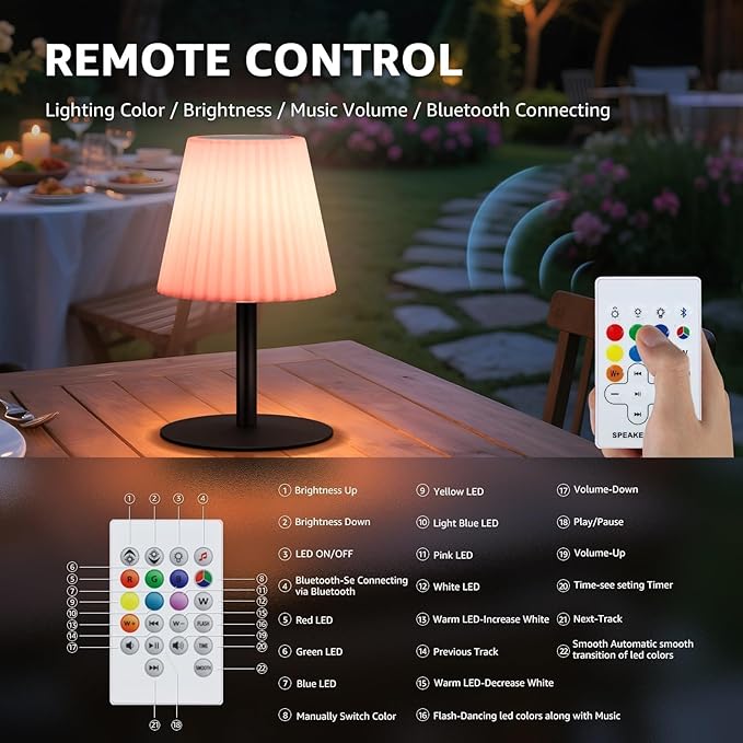 Shower Lamp with Dual Pairing Speaker, IP44 Water-Resistant Cordless Outdoor Table Lamp with Speaker RGB Lights, Rechargeable Portable for Outdoor & Inside Shower, Bathroom Patio Garden Party