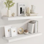 Fun Memories 30 Inch Floating Shelves for Wall, 9 Inch Deep White Rustic Wood Wall Mounted Shelves for Bathroom, Bedroom, Living Room, Set of 2