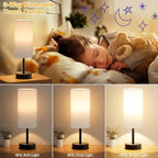 White Touch Table Lamp with USB - 3 Way Dimmable Bedside Lamp for Nightstand, Bedroom Lamp with Black Charging Station for Desk, Office, Kids Room, Dorm, Small