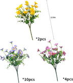 alyptus Artificial Daisy Flowers Outdoor Decoration 16 Bundles UV Resistant Blue Fake Silk Plants for Stunning Front Porch Pot Decor Outside (16 Bundle NO.P)