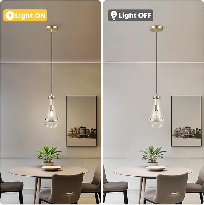 2 Pack Pendant Light for Kitchen Island, Raindrop Gold Modern Crystal Glass Pendant Lights, Pendant Lights in Kitchen Island, E12 Bulb Indoor Island Pendant Lights,for Dining Room,Living Room