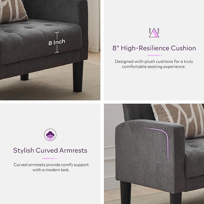 TYBOATLE Accent Chairs Set of 2, Mid Century Modern Upholstered Tufted Living Room Chair for Bedroom, Armchair for Waiting Room, Reading Chair for Office, Grey