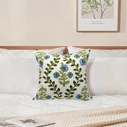 Alysheer Floral Embroidered Summer Decorative Throw Pillow Cover 18"x 18", Farmhouse Cottage Blue Flowers Green Leaves Knit Pattern Cotton Canvas Cushion Case for Sofa Couch Bed Living Room Decor