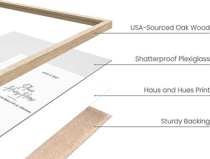 HAUS AND HUES 16x24 Picture Frames - Set of 6, Natural Oak Wood, Beige, 16x20 in, Rectangular, Wall Mount, Minimalist, Eco-friendly Material