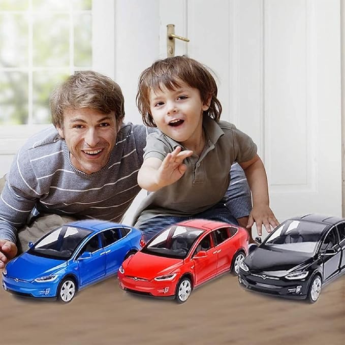 Toy Car Model X, Pull Back Car Toys Alloy Vehicles with Lights and Sound 1:32 Scale Model Car (Red)