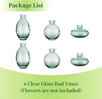 Glass Bud Vases Set of 6, Hewory Cute Green Small Vases Handmade, Mini Glass Flower Vase for Floral Arrangements, Tiny Centerpiece for Home Office Wedding Party Events Table Decor (Not Include Flower)