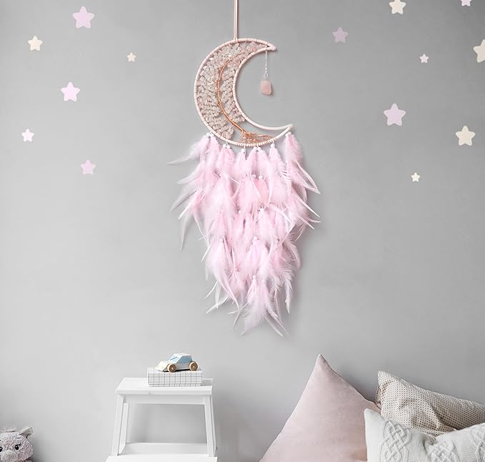 Moon Dreamcatcher Pink Crystal Tree Life Dream Catchers - Girls Children's Sweet Dreams Gift