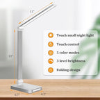 Dott Arts LED Desk Lamp with USB Ports,Touch Desk Lamps for Home Office with 5 Color Modes,3 Brightness Desk Light with Small Night Light,Reading Lamp Table LED Lamp for Bedroom Bedsid Study Sliver